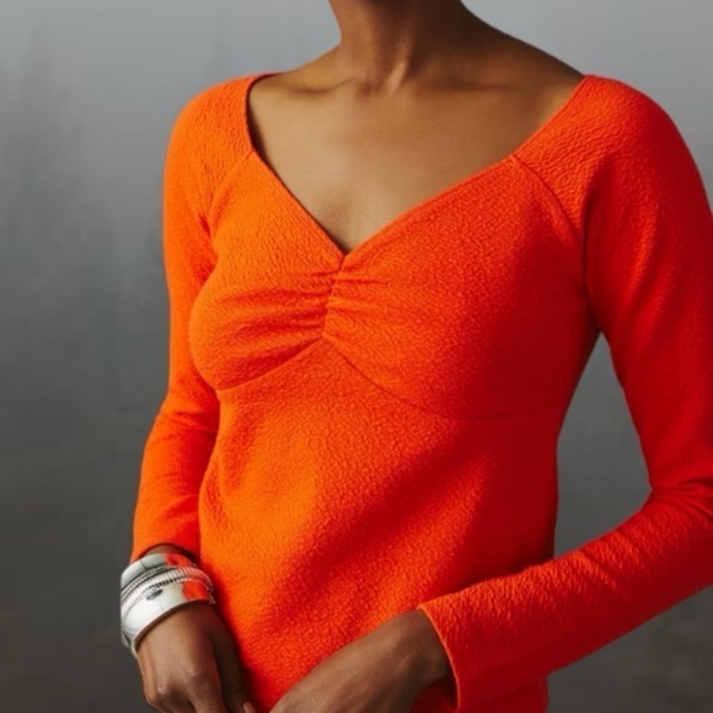 Maeve Anthropology Womens Sweetheart Blouse Orange Sz S Contemporary Cottagecore